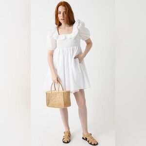 ENGLISH FACTORY WHITE SMOCKED MINI W/ PUFF SLEEVE DETAIL & POCKETS SIZE M